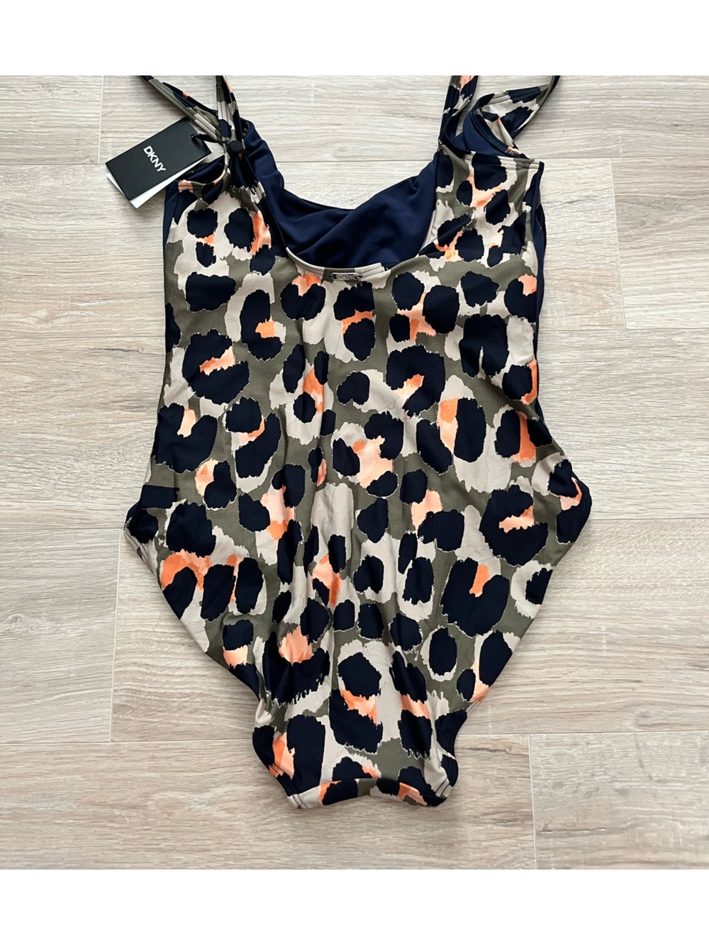 NWT DKNY Women’s Leopard-Print One-Piece Swimsuit in Navy, Tan & Peach - Size 12 - Picture 8 of 10